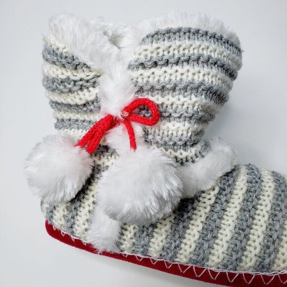 Totes Toasty Knitted Striped Furry Lined Memory Foam Boot Slippers M - Picture 10 of 10